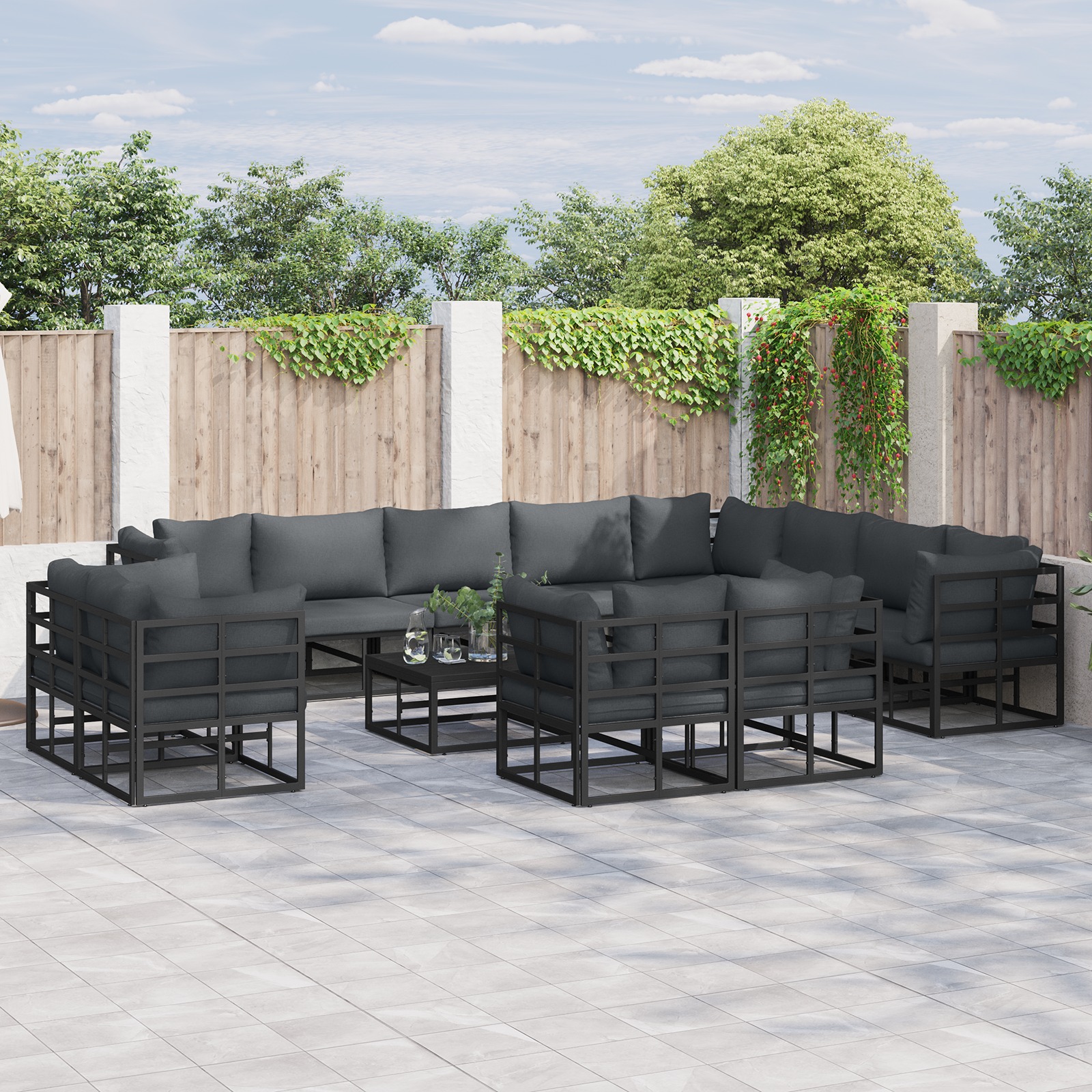 Garten-Sofa-Set 13 pcs Schwarz 70 x 70 x 32 cm Aluminium Garten-Sofa-Set 13 pcs Schwarz 70 x 70 x 32 cm Aluminium