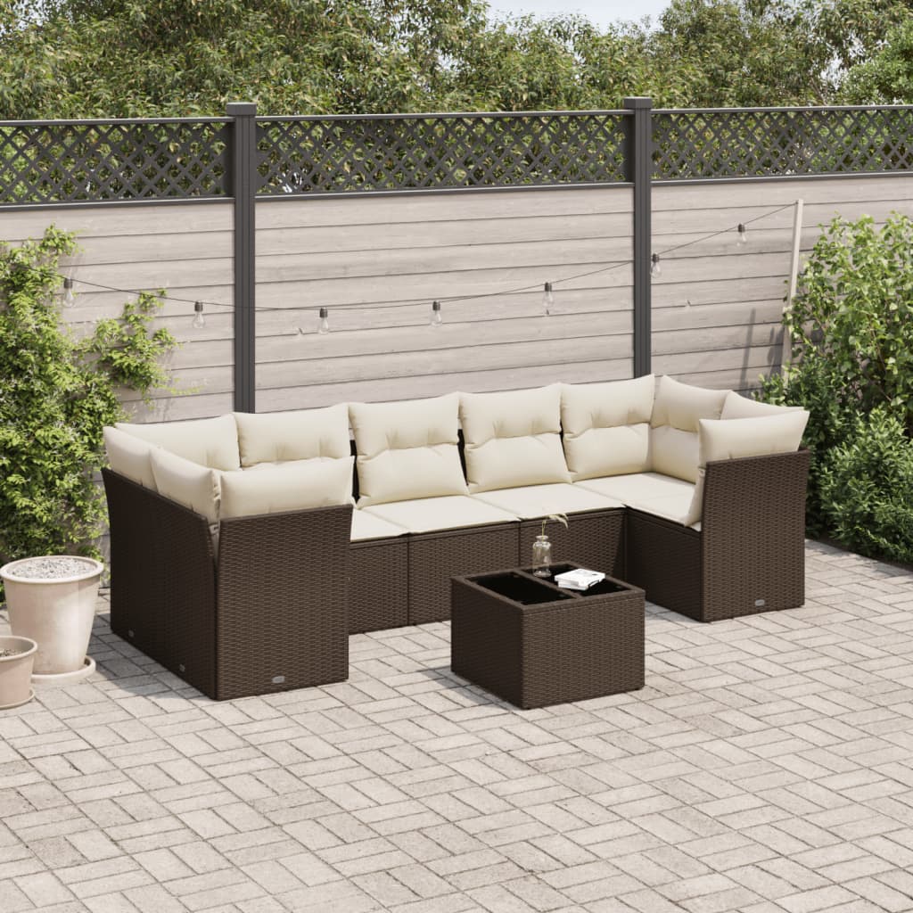 8-tlg. Garten-Sofagarnitur mit Kissen Braun Poly Rattan 8-tlg. Garten-Sofagarnitur mit Kissen Braun Poly Rattan