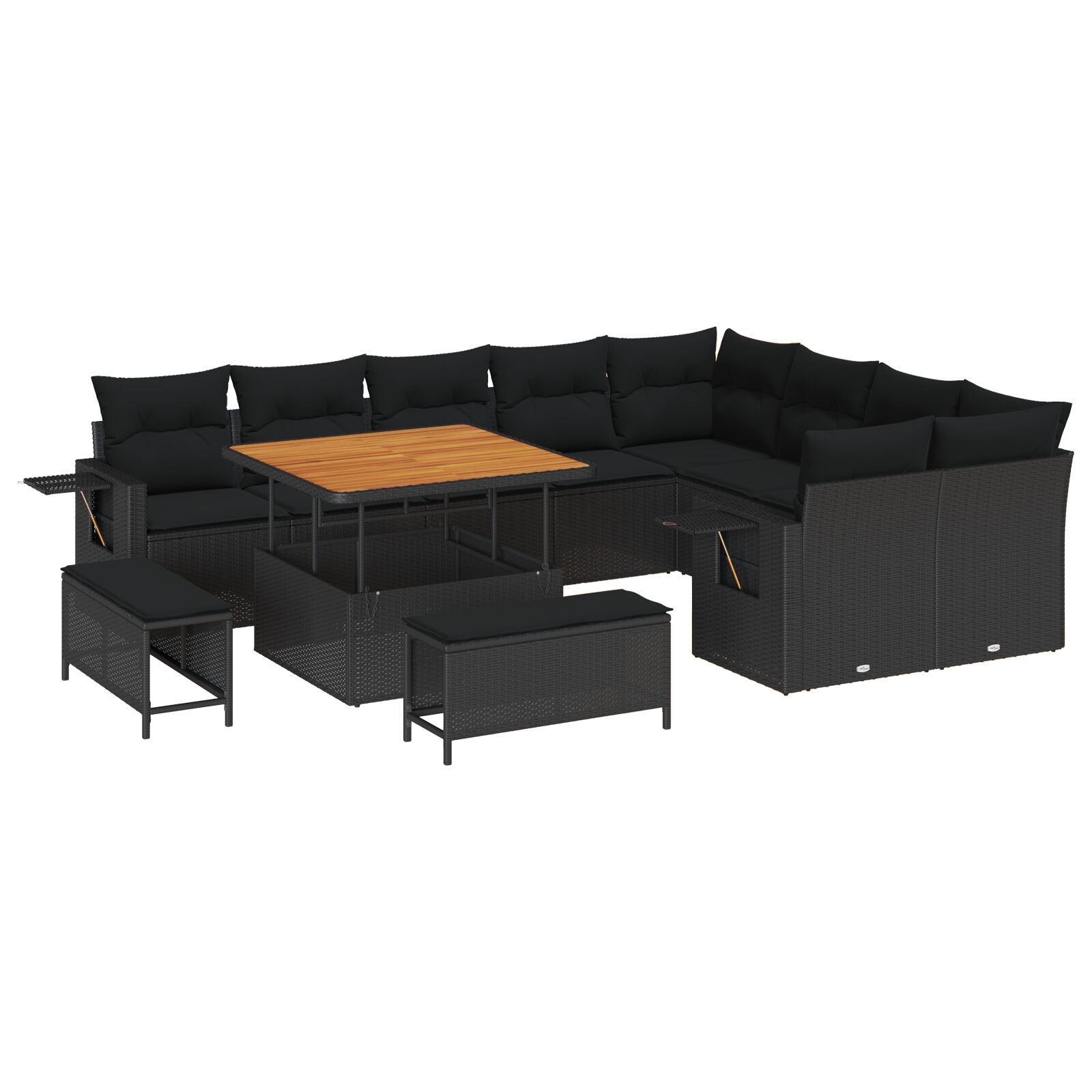 12-teiliges Garten Sofaset mit Kissen Schwarz Poly Rattan Akazie, 3-teiliges Garten Esszimmer Set mit Kissen Schwarz Poly Rattan Akazie 12-teiliges Garten Sofaset mit Kissen Schwarz Poly Rattan Akazie, 3-teiliges Garten Esszimmer Set mit Kissen Schwarz Poly Rattan Akazie