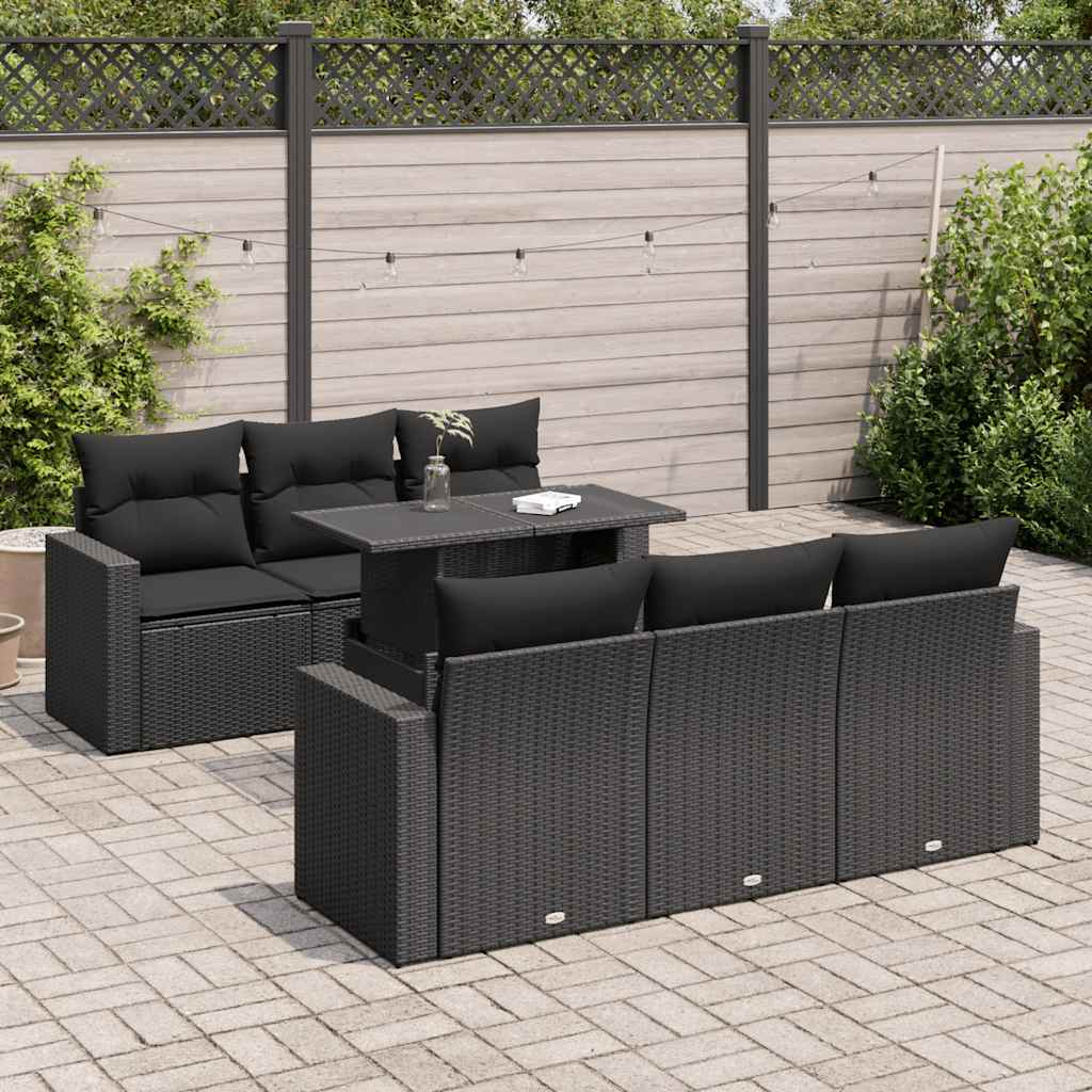 7-tlg. Garten-Sofagarnitur mit Kissen Schwarz Poly Rattan 7-tlg. Garten-Sofagarnitur mit Kissen Schwarz Poly Rattan