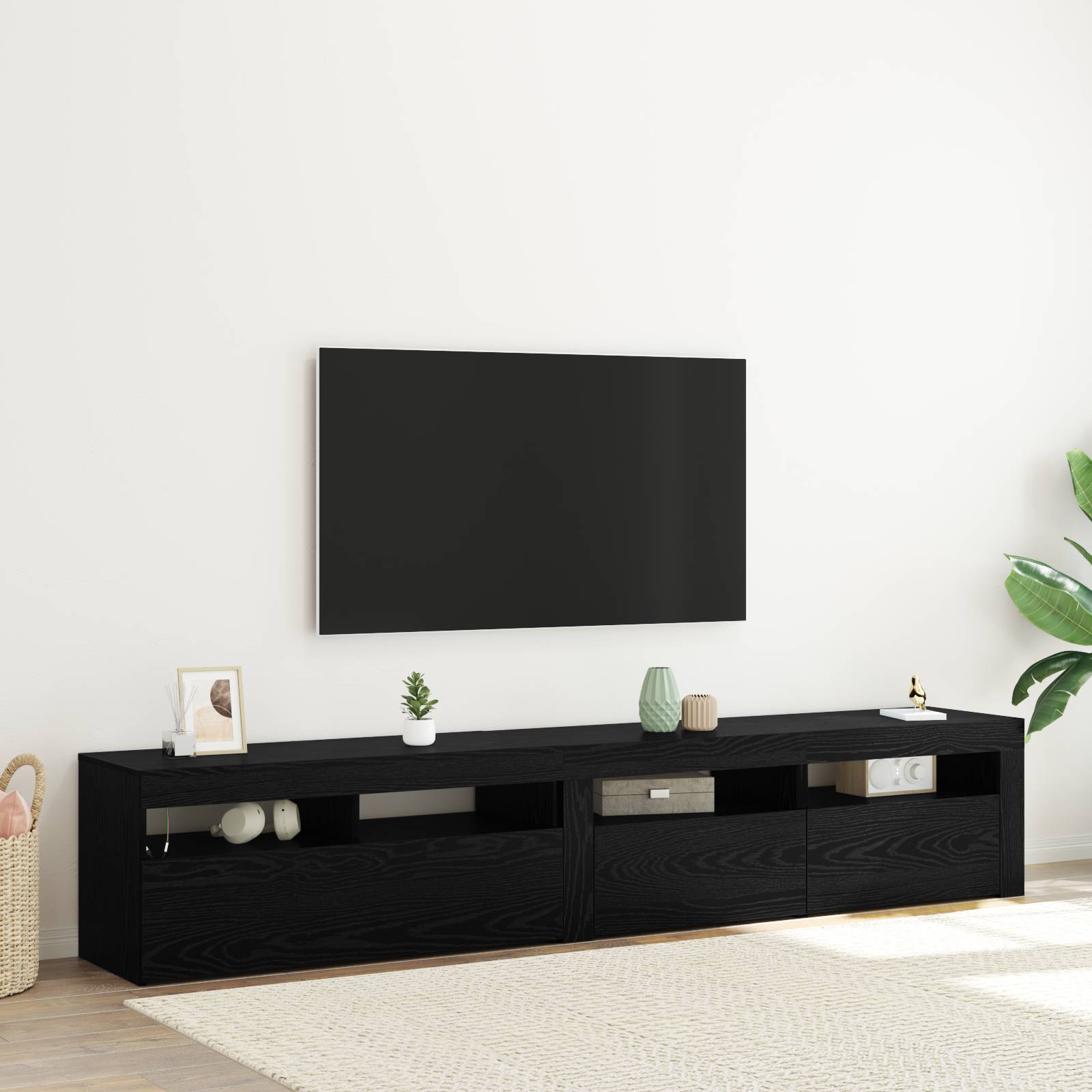 TV-Schränke 2 Stück mit LED-Lichtern Schwarz Eiche