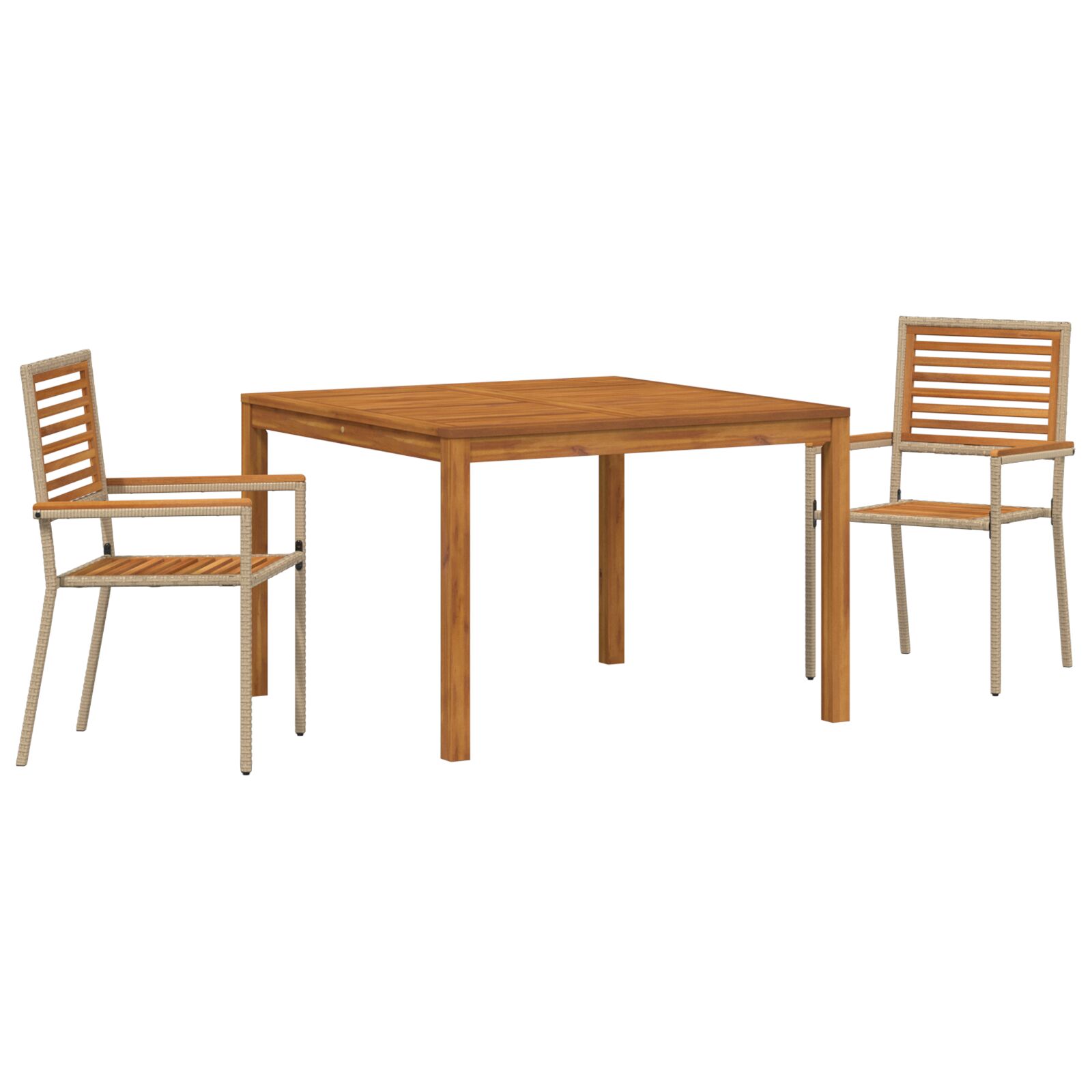 3-teiliges Garten Essset Beige, Poly-Rattan Akazie, stapelbare Gartenstühle mit Kissen - Set aus 2 in Beige Poly-Rattan 3-teiliges Garten Essset Beige, Poly-Rattan Akazie, stapelbare Gartenstühle mit Kissen - Set aus 2 in Beige Poly-Rattan