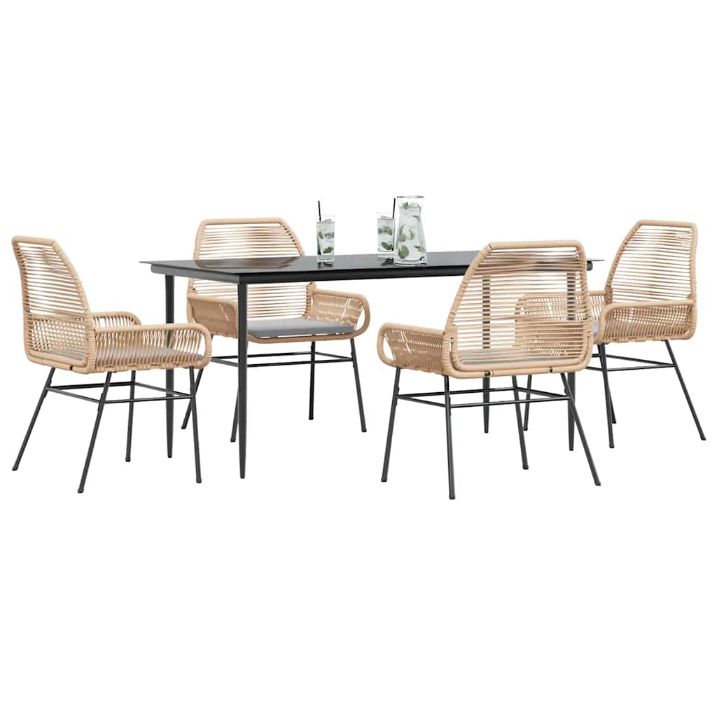 vidaXL 5-tlg. Garten-Essgruppe mit Kissen Braun Poly Rattan Glas