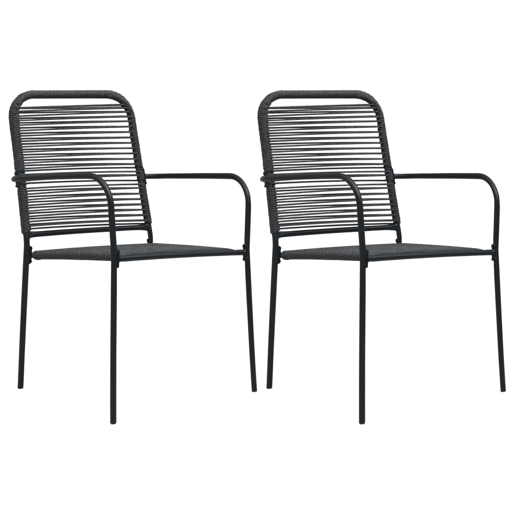 Gartenstühle 2 Stk. Baumwollseil und Stahl Schwarz Gartenstühle 2 Stk. Baumwollseil und Stahl Schwarz
