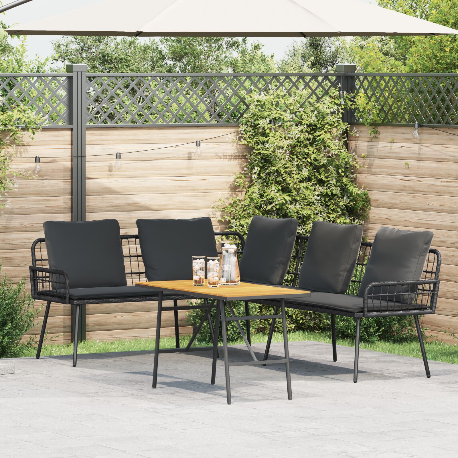 2-teiliges Garten Sofa Set mit Kissen Schwarz Poly Rattan 2-teiliges Garten Sofa Set mit Kissen Schwarz Poly Rattan