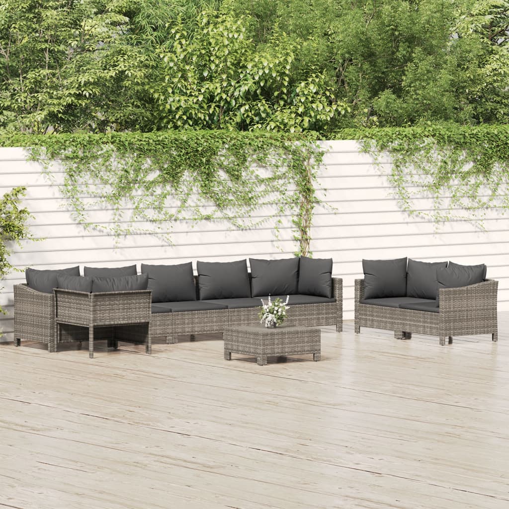 9-tlg. Garten-Lounge-Set mit Kissen Grau Poly Rattan 9-tlg. Garten-Lounge-Set mit Kissen Grau Poly Rattan