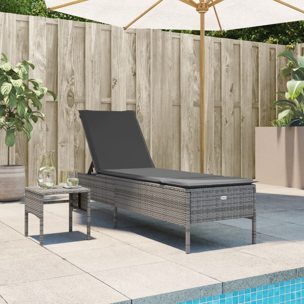 Sonnenliege mit Tisch und Auflage Grau Poly Rattan Sonnenliege mit Tisch und Auflage Grau Poly Rattan