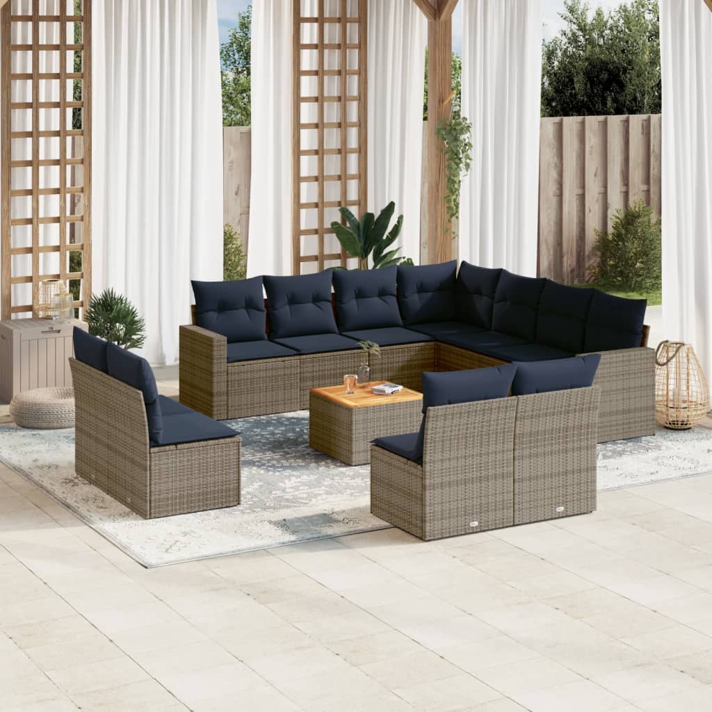 12-tlg. Garten-Sofagarnitur mit Kissen Grau Poly Rattan 12-tlg. Garten-Sofagarnitur mit Kissen Grau Poly Rattan