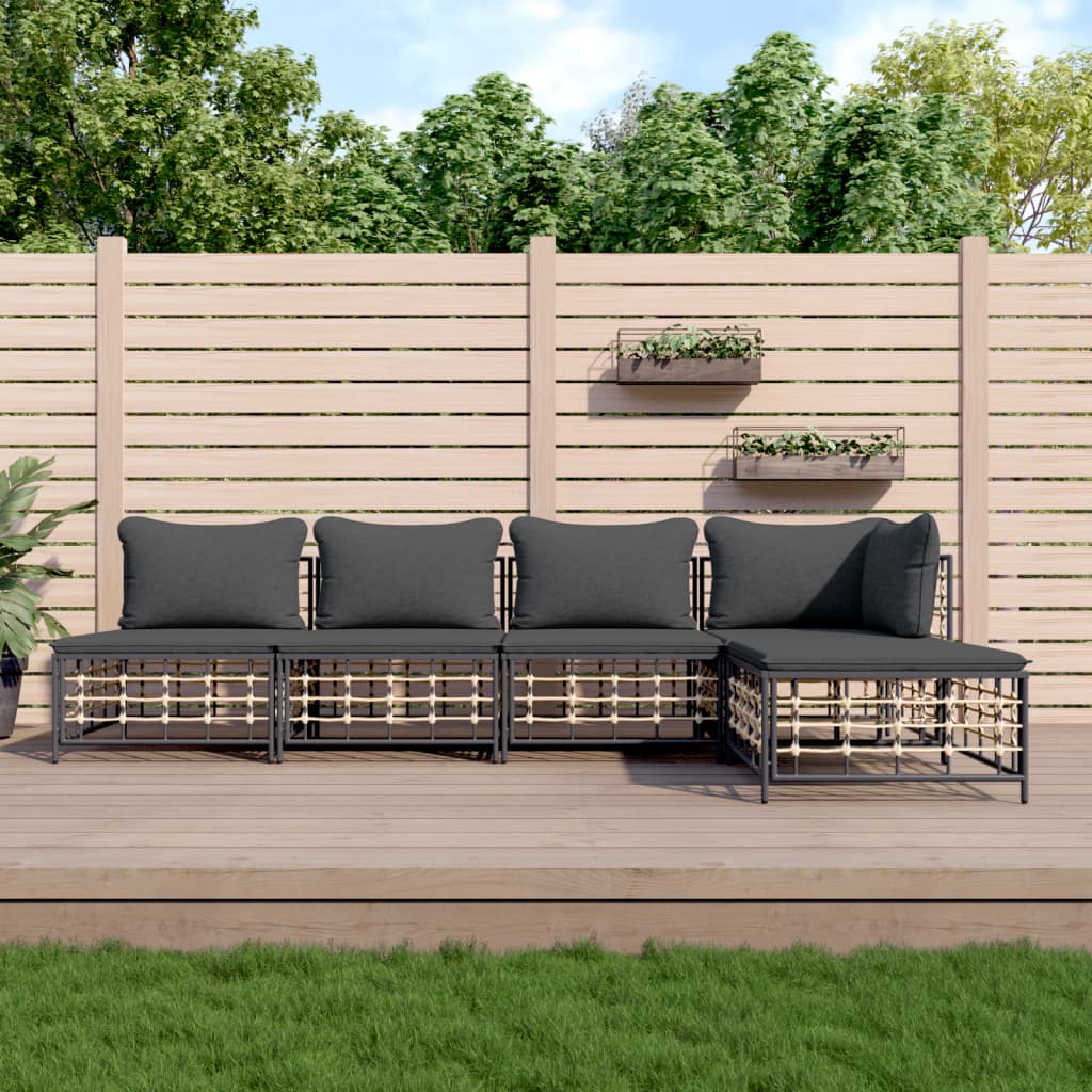 5-tlg. Garten-Lounge-Set mit Kissen Anthrazit Poly Rattan 5-tlg. Garten-Lounge-Set mit Kissen Anthrazit Poly Rattan