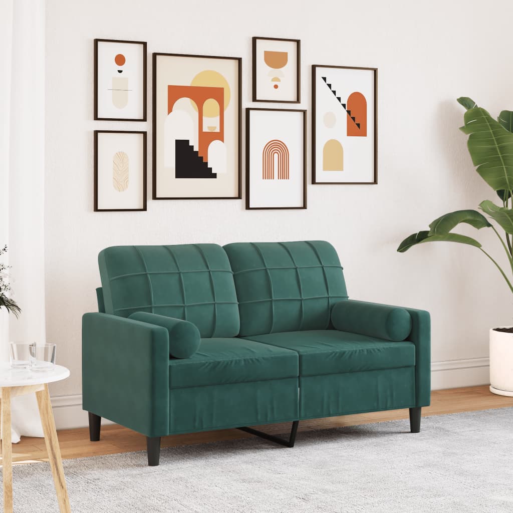 2-Sitzer-Sofa mit Zierkissen Dunkelgrün 120 cm Samt 2-Sitzer-Sofa mit Zierkissen Dunkelgrün 120 cm Samt