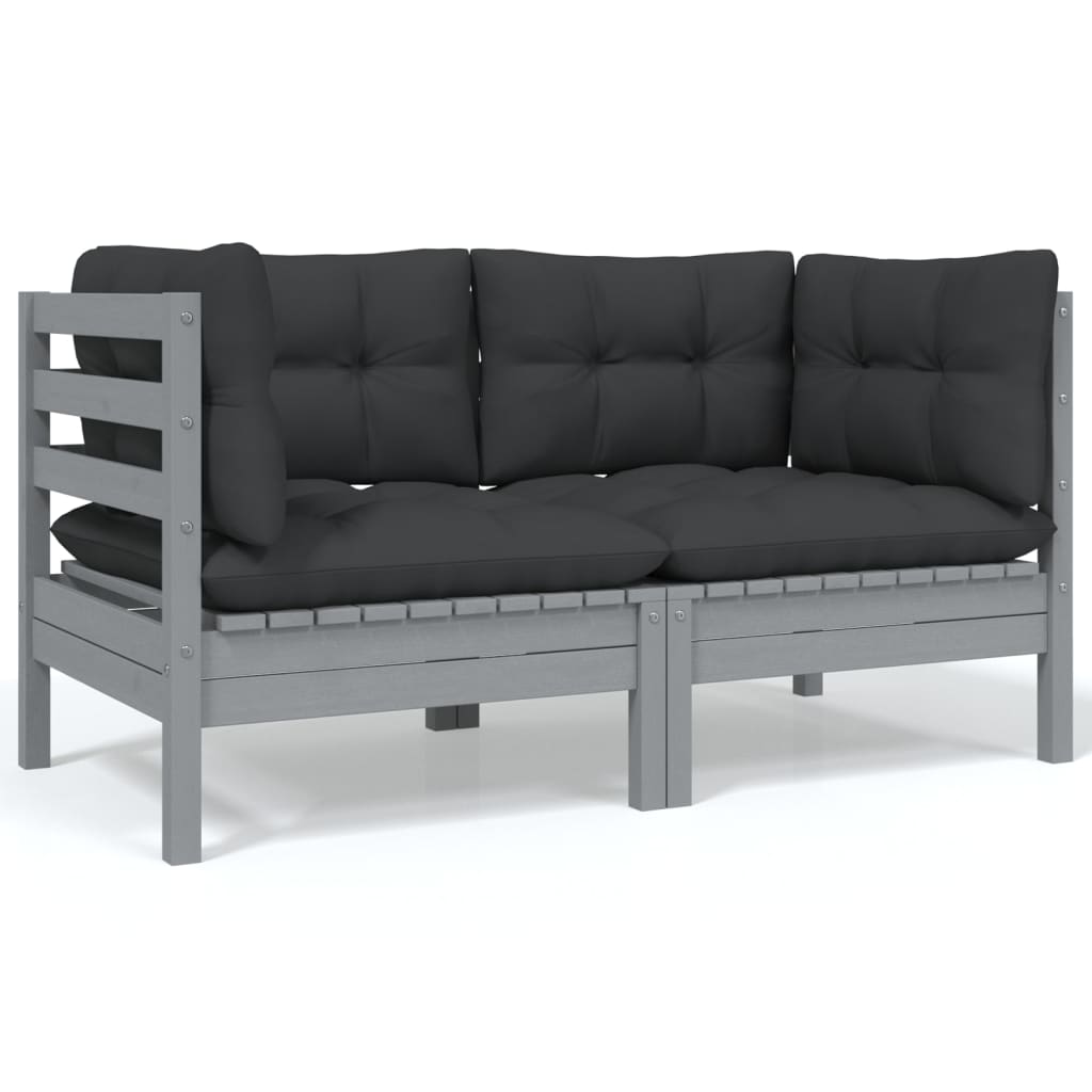 2-Sitzer-Gartensofa mit Kissen Grau Massivholz Kiefer 2-Sitzer-Gartensofa mit Kissen Grau Massivholz Kiefer