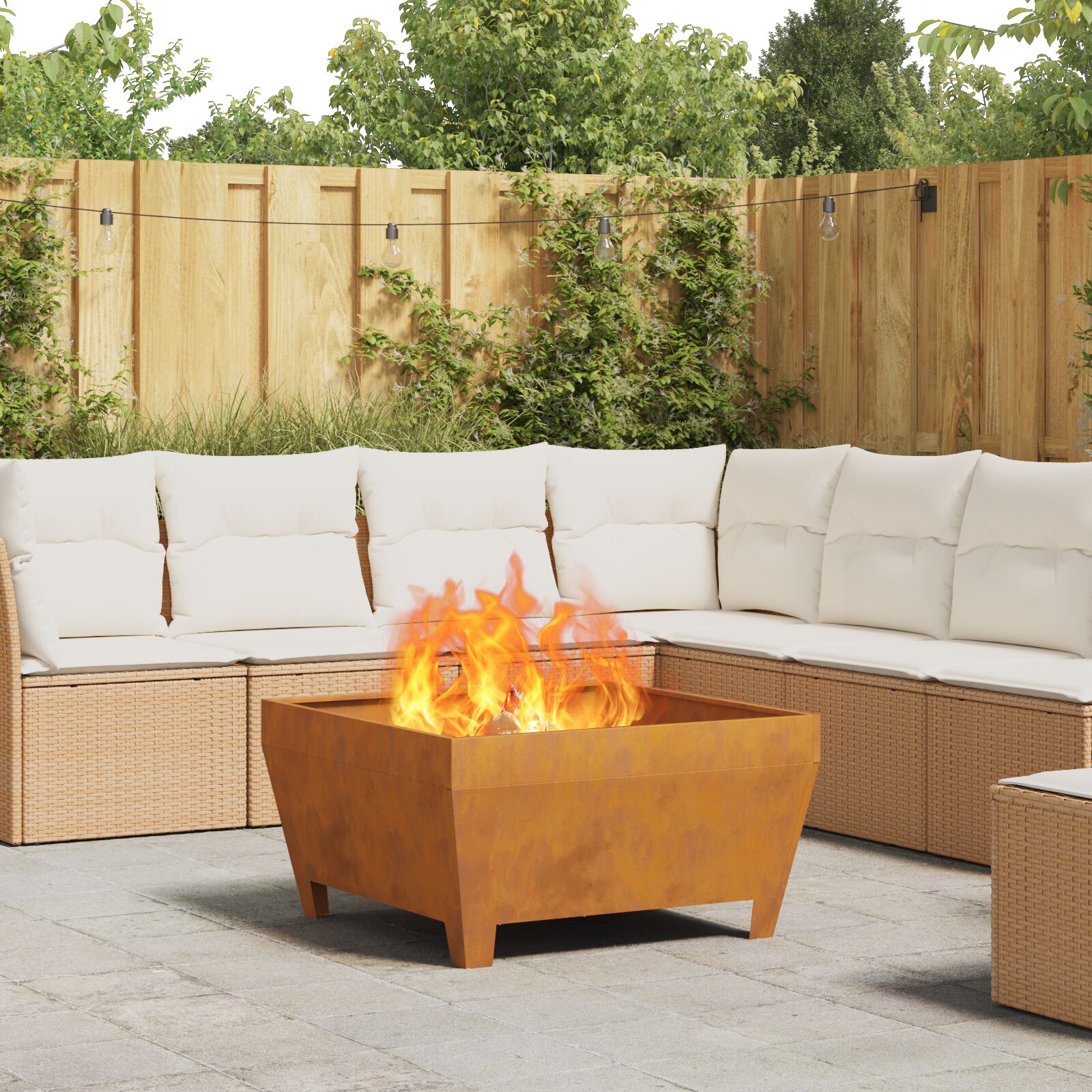 vidaXL Feuerstelle Quadrat 80x80x43 cm wetterfester Stahl