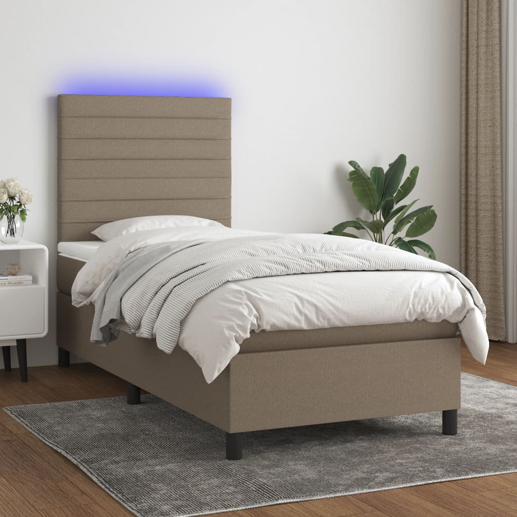 Boxspringbett mit Matratze & LED Taupe 90x190 cm Stoff