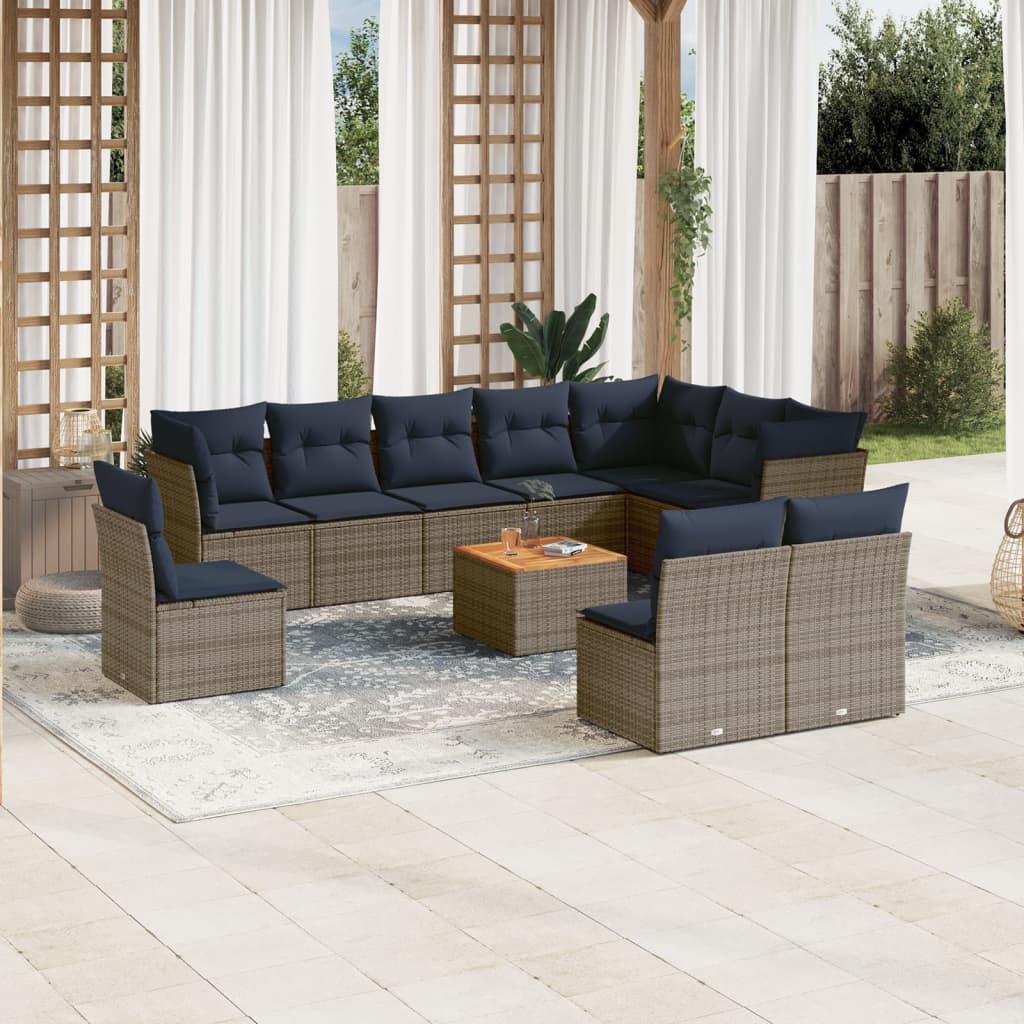 11-tlg. Garten-Sofagarnitur mit Kissen Grau Poly Rattan 11-tlg. Garten-Sofagarnitur mit Kissen Grau Poly Rattan
