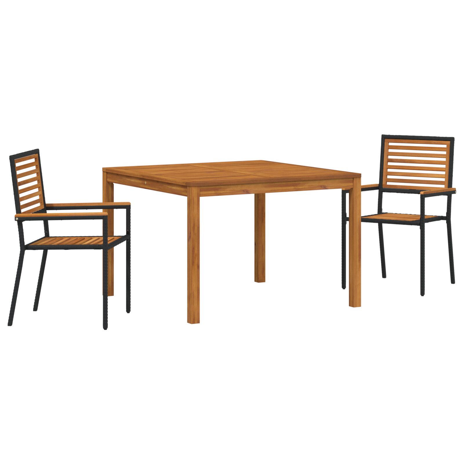 3-teiliges Garten Essset Schwarz Poly-Rattan Akazie, Stapelbare Gartenstühle mit Kissen 2 Stück Schwarz Poly-Rattan 3-teiliges Garten Essset Schwarz Poly-Rattan Akazie, Stapelbare Gartenstühle mit Kissen 2 Stück Schwarz Poly-Rattan