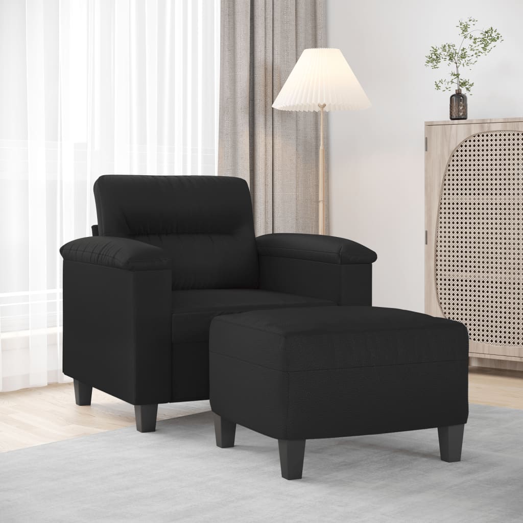 Sessel mit Hocker Schwarz 60 cm Kunstleder Sessel mit Hocker Schwarz 60 cm Kunstleder