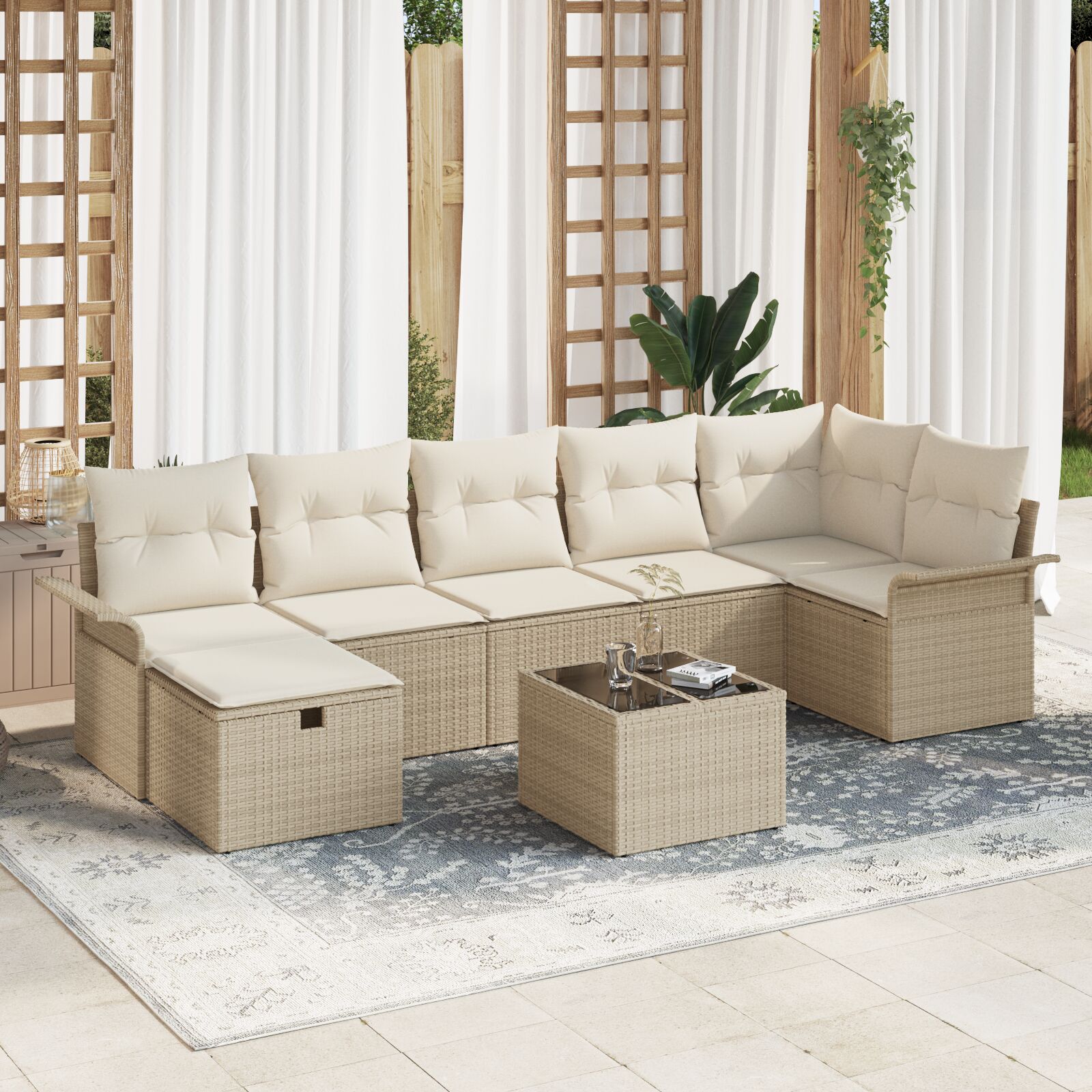 8-teiliges Garten-Sofaset mit Kissen Beige Poly-Rattan 8-teiliges Garten-Sofaset mit Kissen Beige Poly-Rattan