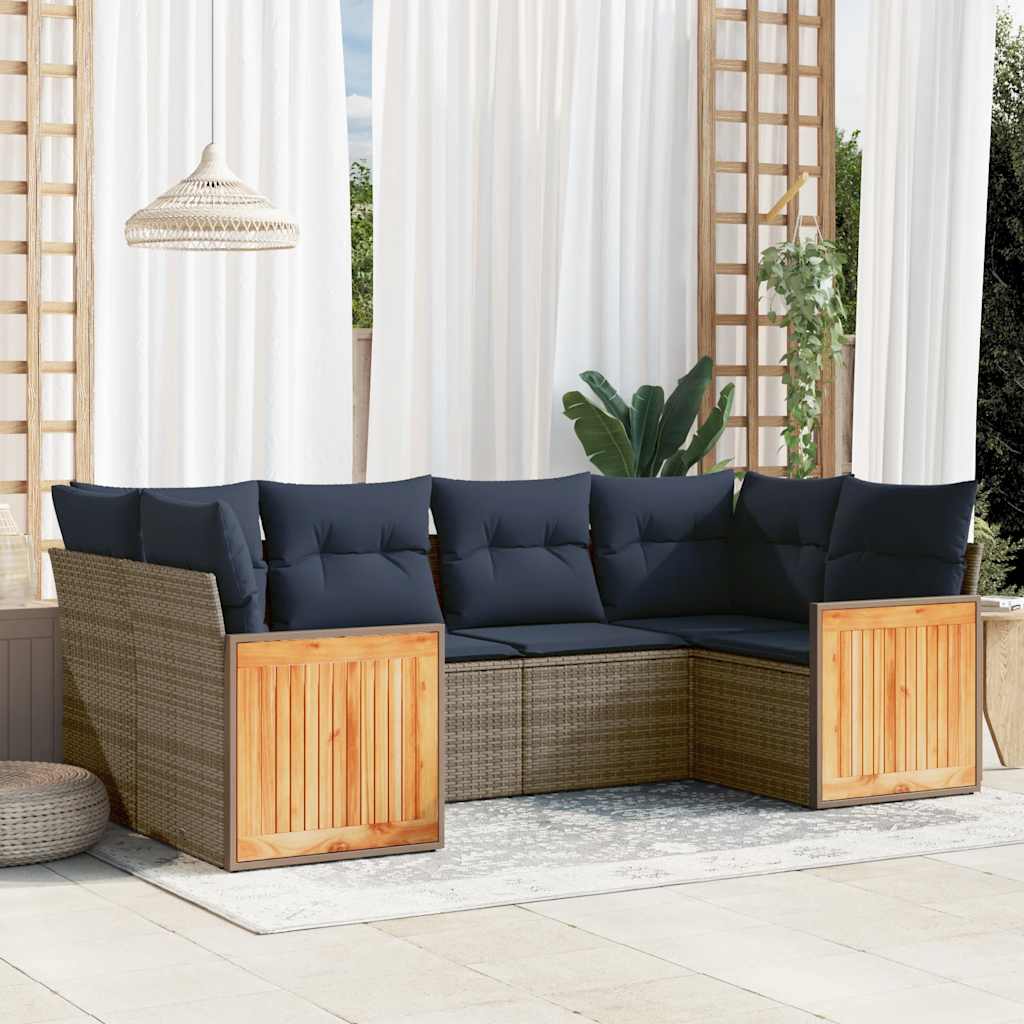 6-teiliges Gartensofa-Set mit Kissen, grau, Polyrattan 6-teiliges Gartensofa-Set mit Kissen, grau, Polyrattan