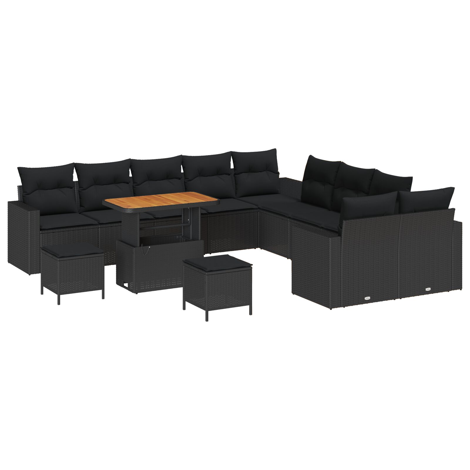 13-teilige Garten-Sofa Set mit Kissen Schwarz Poly-Rattan Akazie, 3-teiliges Garten-Esstisch Set mit Kissen Schwarz Poly-Rattan Akazie 13-teilige Garten-Sofa Set mit Kissen Schwarz Poly-Rattan Akazie, 3-teiliges Garten-Esstisch Set mit Kissen Schwarz Poly-Rattan Akazie