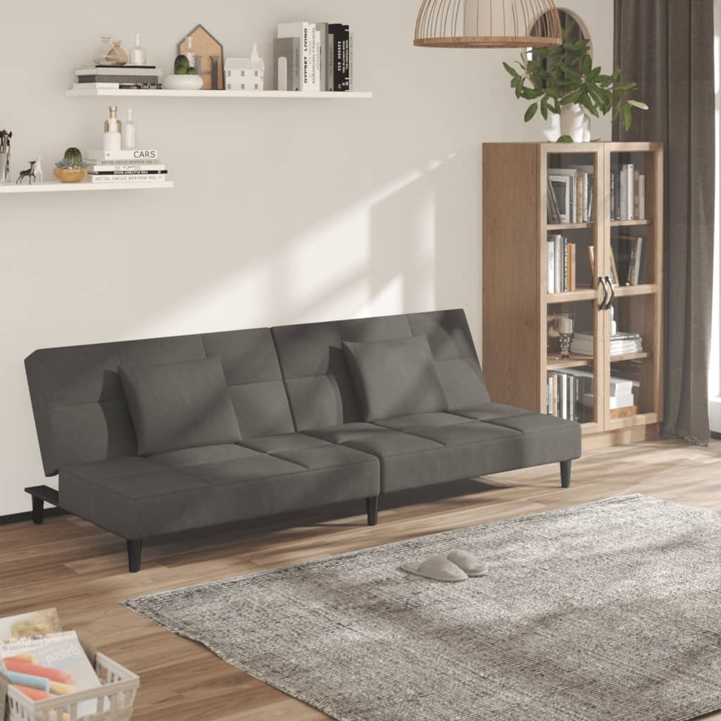 Schlafsofa 2-Sitzer mit 2 Kissen Dunkelgrau Samt Schlafsofa 2-Sitzer mit 2 Kissen Dunkelgrau Samt