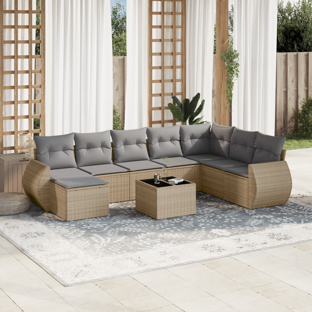9-tlg. Garten-Sofagarnitur mit Kissen Beige Poly Rattan 9-tlg. Garten-Sofagarnitur mit Kissen Beige Poly Rattan