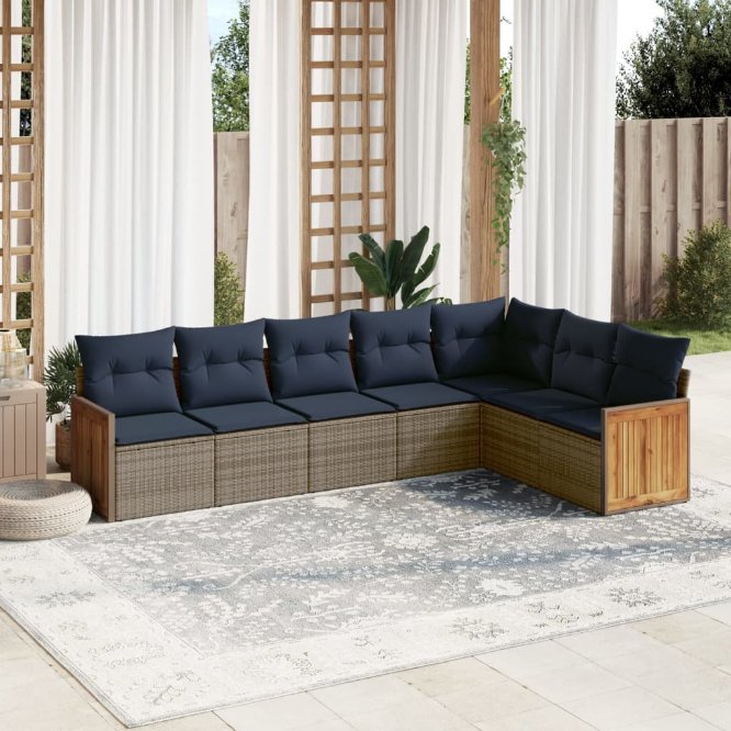 7-teiliges Gartensofa-Set mit Kissen, grau, Polyrattan 7-teiliges Gartensofa-Set mit Kissen, grau, Polyrattan