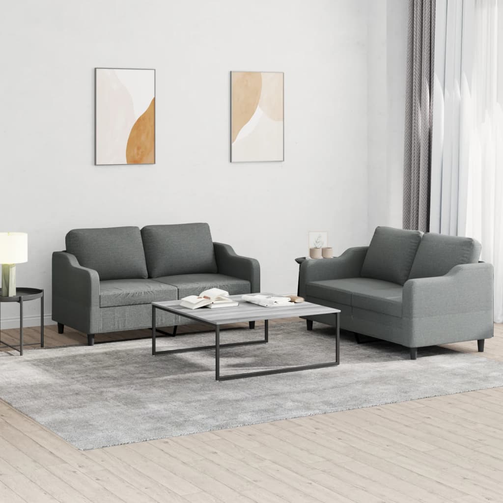 2-tlg. Sofagarnitur mit Kissen Dunkelgrau Stoff 2-tlg. Sofagarnitur mit Kissen Dunkelgrau Stoff