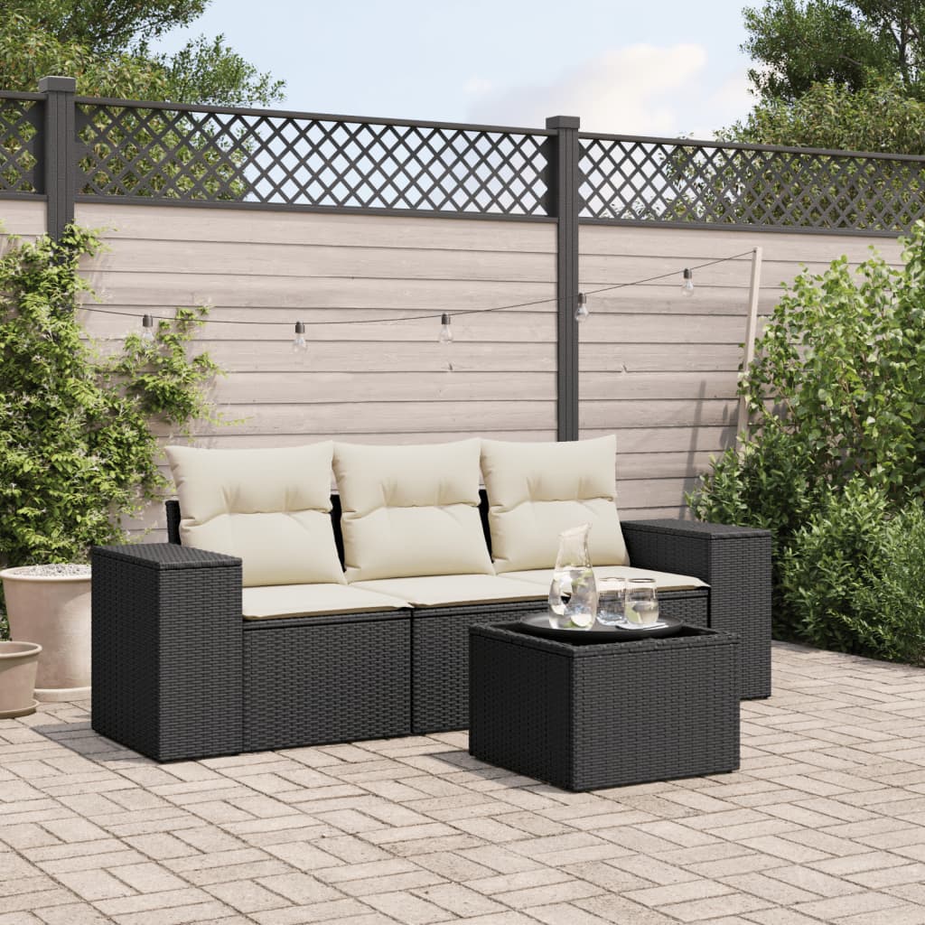 4-tlg. Garten-Sofagarnitur mit Kissen Schwarz Poly Rattan 4-tlg. Garten-Sofagarnitur mit Kissen Schwarz Poly Rattan