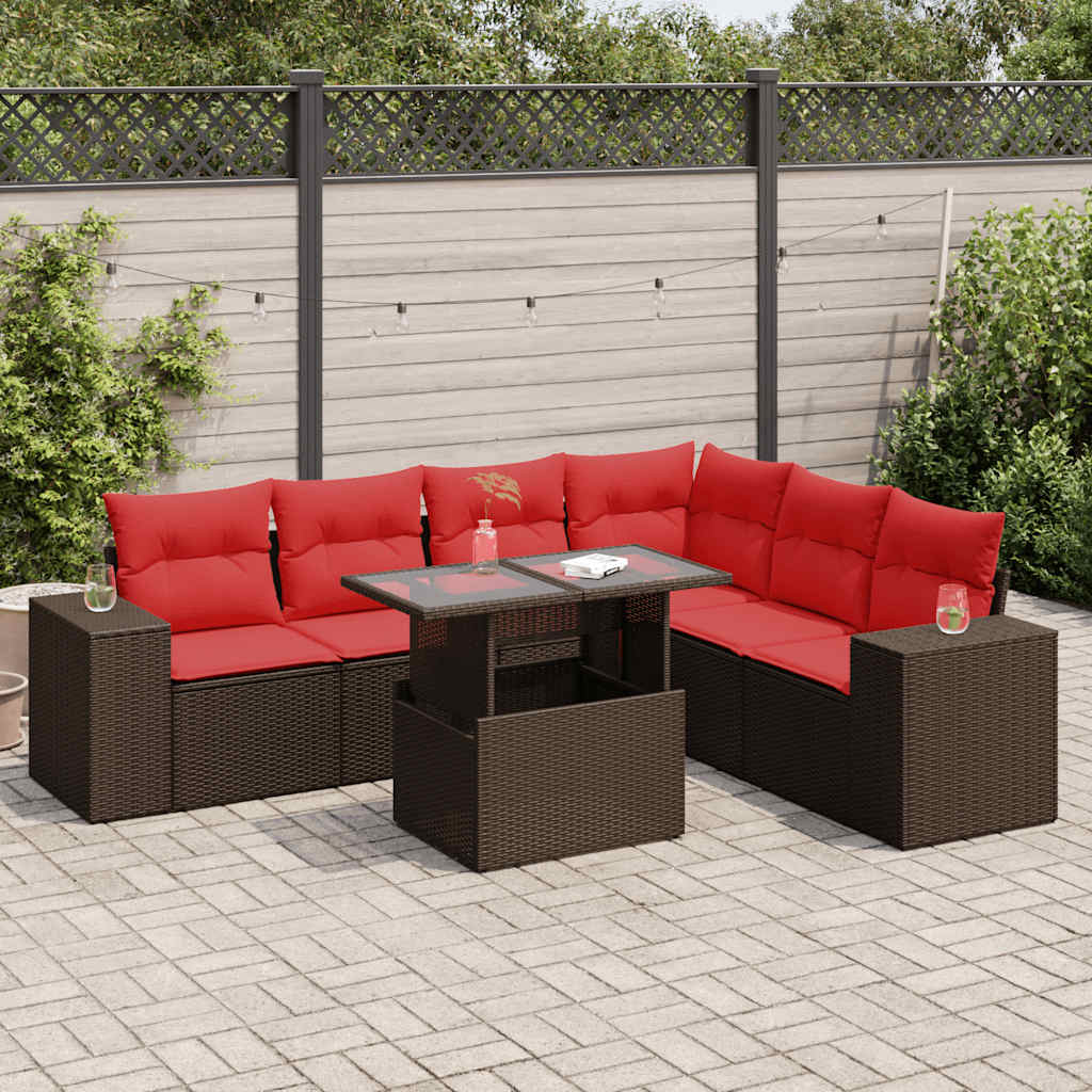 14-tlg. Garten-Sofagarnitur mit Kissen Braun Poly Rattan Akazie 14-tlg. Garten-Sofagarnitur mit Kissen Braun Poly Rattan Akazie