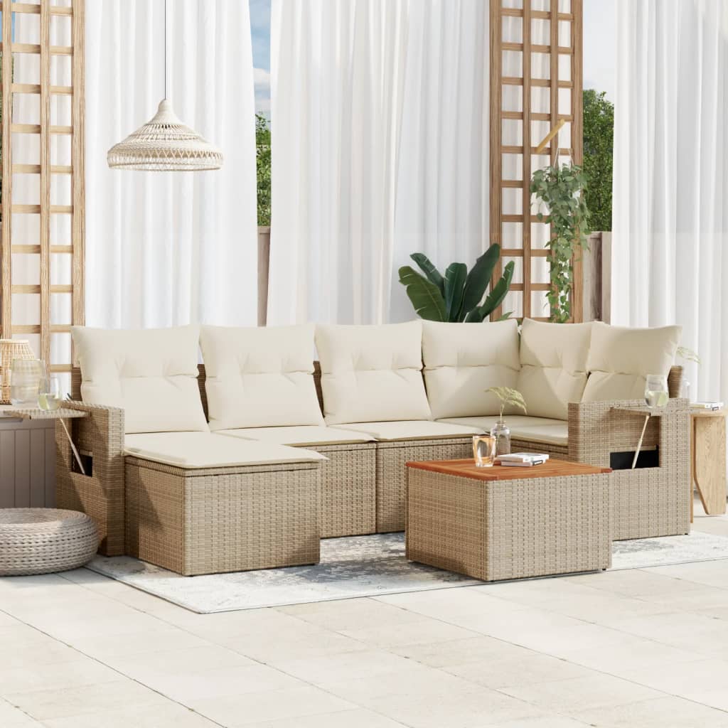 7-tlg. Garten-Sofagarnitur mit Kissen Beige Poly Rattan 7-tlg. Garten-Sofagarnitur mit Kissen Beige Poly Rattan