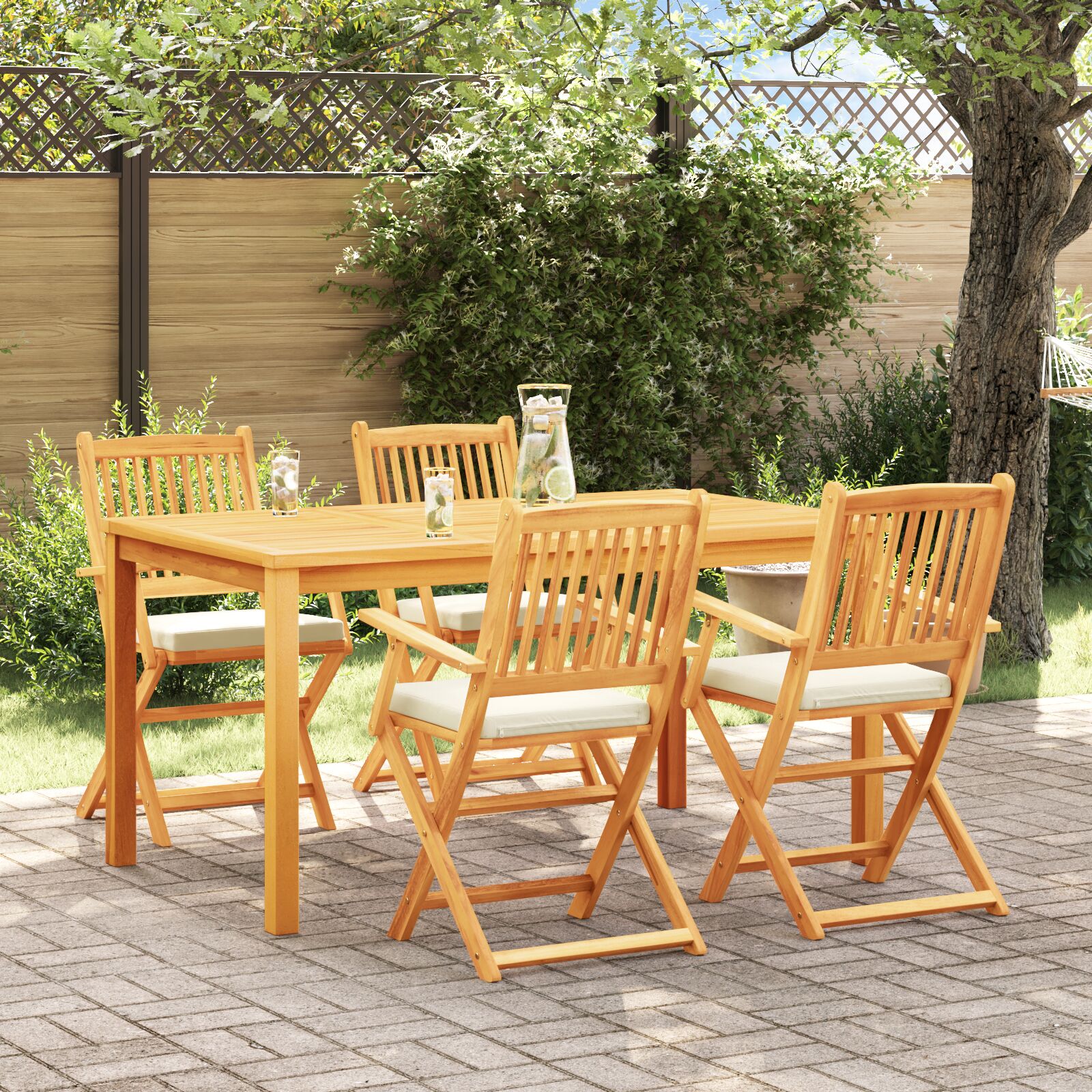 vidaXL Klappgartenstühle mit weißem Kissen 4 Stück aus massivem Akazienholz vidaXL Klappgartenstühle mit weißem Kissen 4 Stück aus massivem Akazienholz
