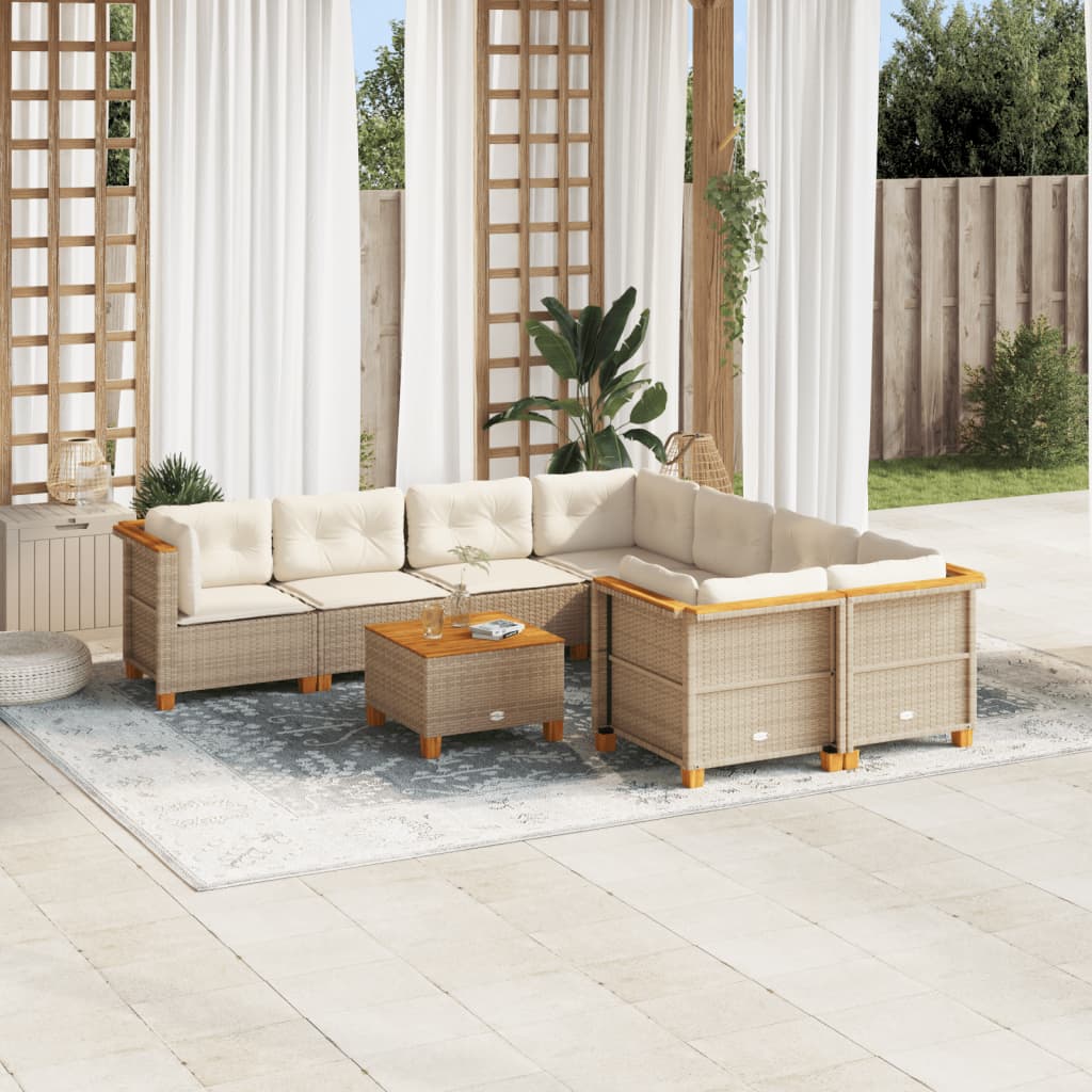 9-tlg. Garten-Sofagarnitur mit Kissen Beige Poly Rattan 9-tlg. Garten-Sofagarnitur mit Kissen Beige Poly Rattan