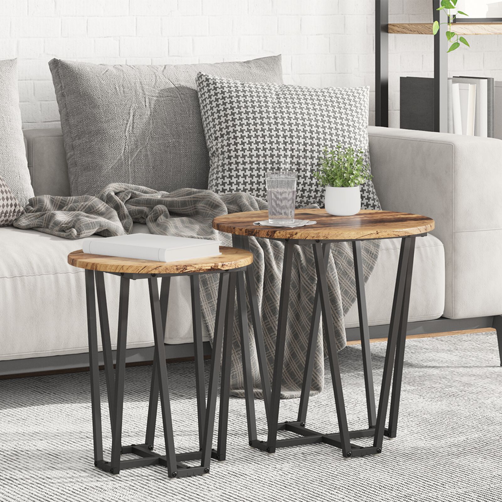 vidaXL Beistelltisch 2er Set aus Altholz, beschichtetem Holz und Metall