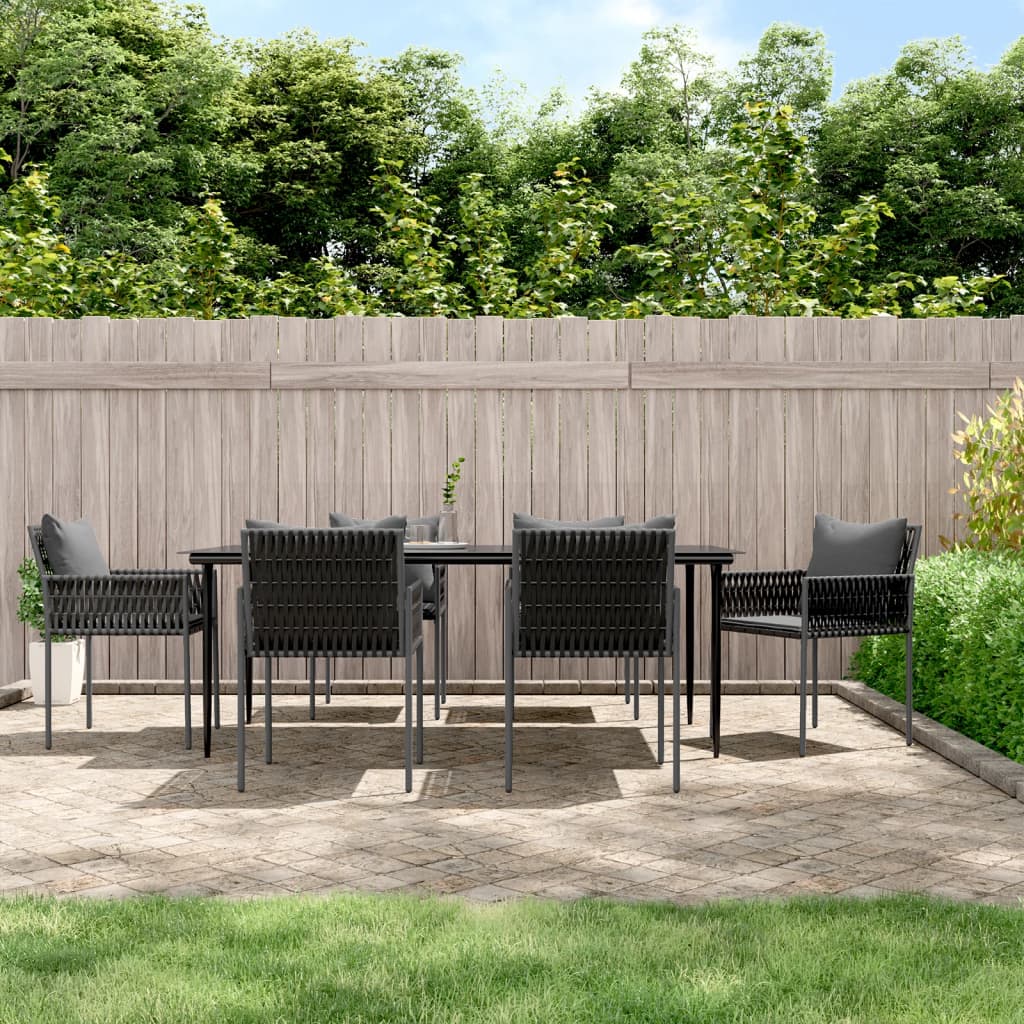 7-tlg. Garten-Essgruppe mit Kissen Poly Rattan und Stahl 7-tlg. Garten-Essgruppe mit Kissen Poly Rattan und Stahl