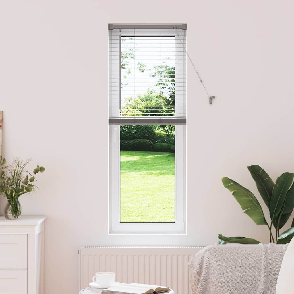 Fenster Jalousie mit Vorhängen Silber 80 x 130 cm Aluminium