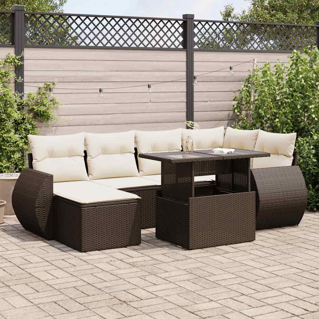 7-tlg. Garten-Sofagarnitur mit Kissen Braun Poly Rattan 7-tlg. Garten-Sofagarnitur mit Kissen Braun Poly Rattan