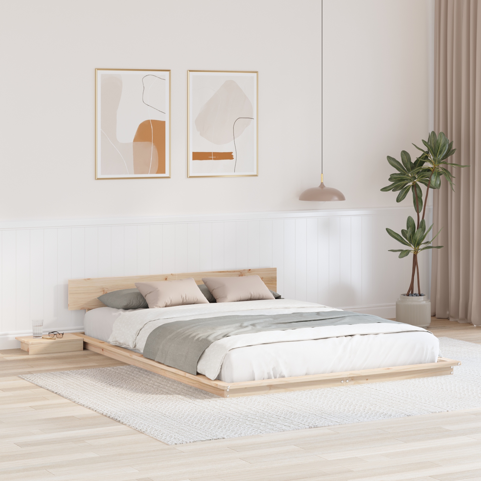 Bodenbettgestell mit Nachttischen 160x200cm Massivholz