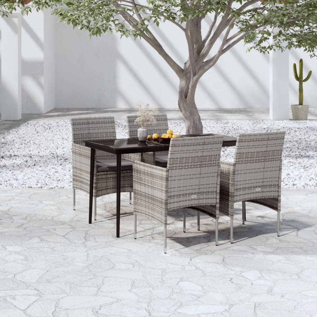 5-tlg. Garten-Essgruppe mit Kissen Grau und Schwarz 5-tlg. Garten-Essgruppe mit Kissen Grau und Schwarz