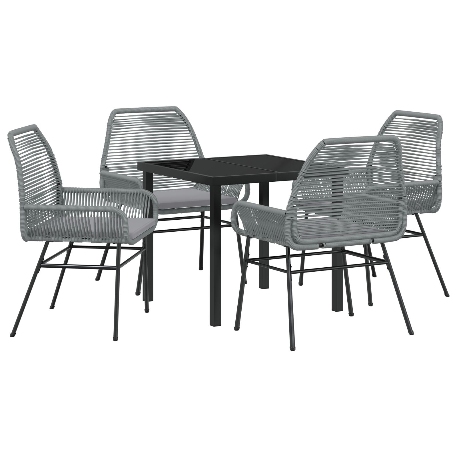 5-teiliges Gartendining-Set mit Kissen Grau Poly-Rattan