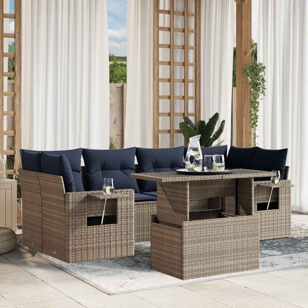 7-teiliges Gartensofa-Set mit Kissen, grau, Polyrattan 7-teiliges Gartensofa-Set mit Kissen, grau, Polyrattan