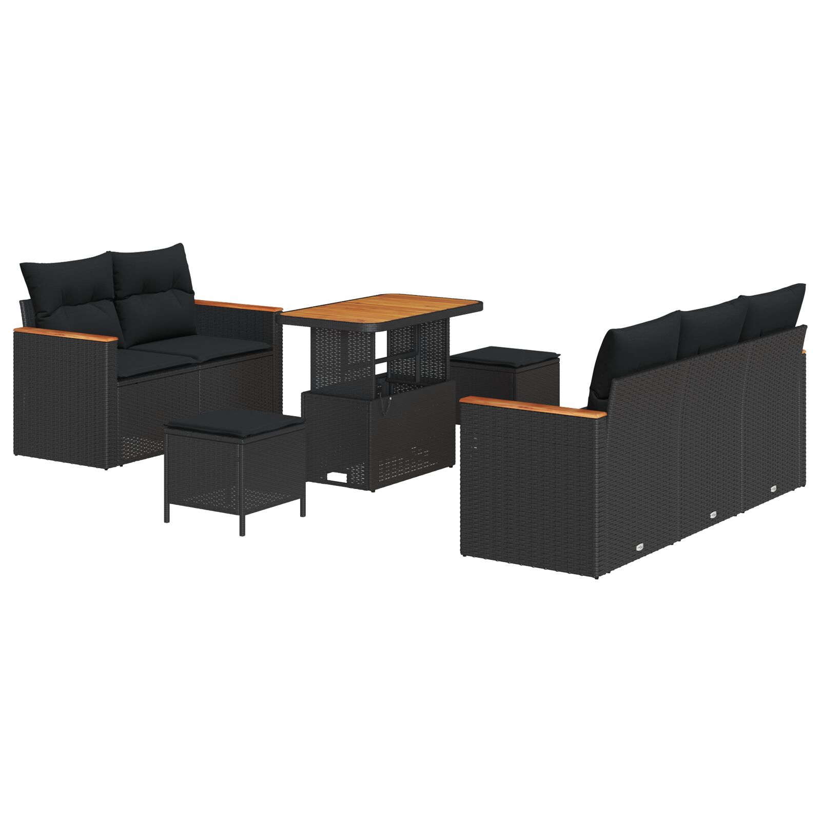 8-teiliges Garten Sofa Set mit Kissen Schwarz Poly Rattan Akazie, 3-teiliges Garten Essset mit Kissen Schwarz Poly Rattan Akazie 8-teiliges Garten Sofa Set mit Kissen Schwarz Poly Rattan Akazie, 3-teiliges Garten Essset mit Kissen Schwarz Poly Rattan Akazie