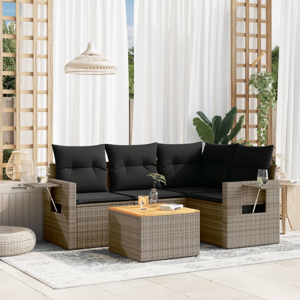 5-tlg. Garten-Sofagarnitur mit Kissen Grau Poly Rattan 5-tlg. Garten-Sofagarnitur mit Kissen Grau Poly Rattan