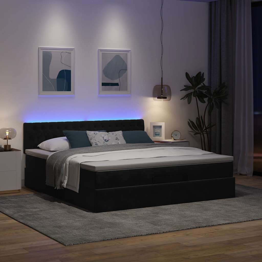 Ottoman-Bett mit Matratze Schwarz 160x200 cm Samt