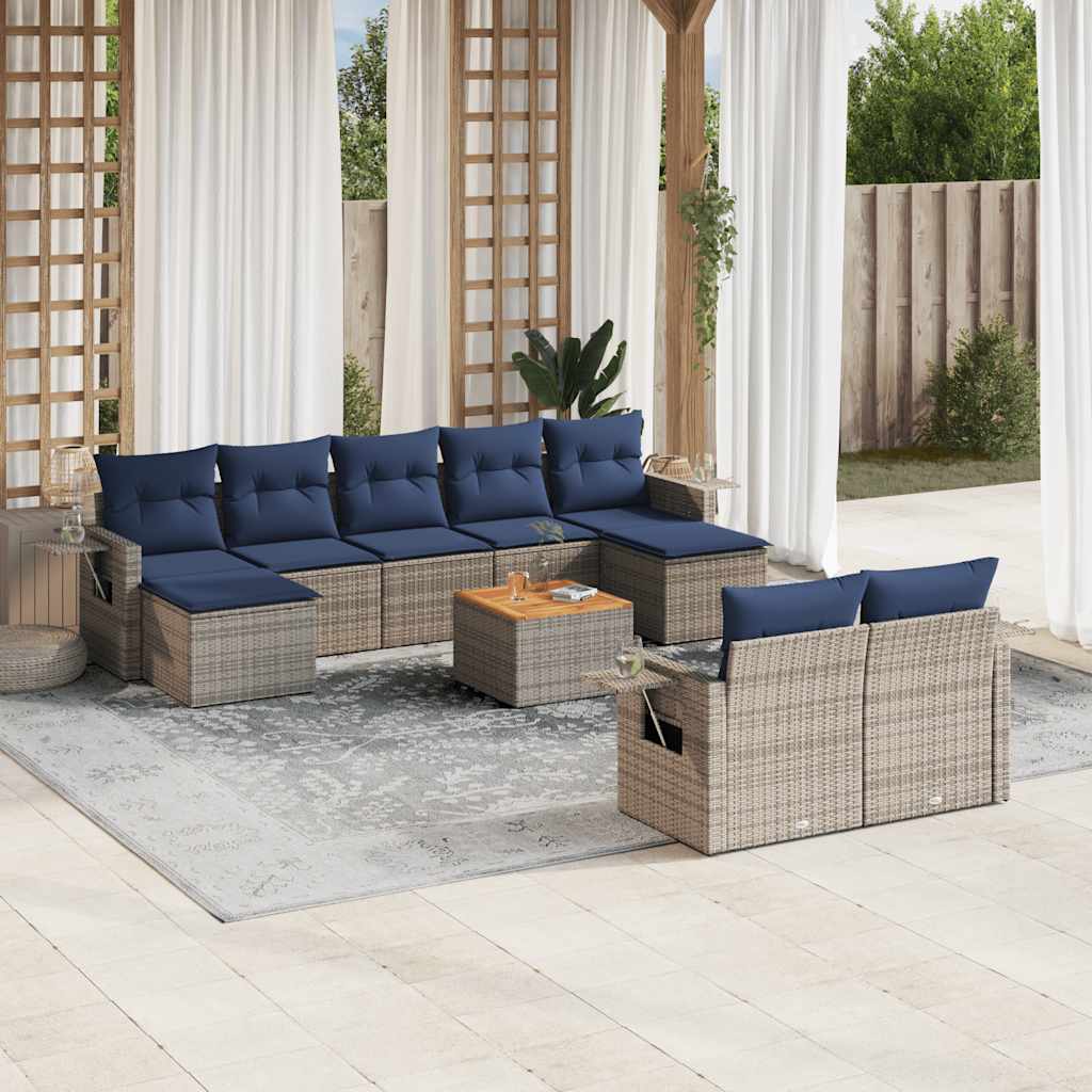 10-teiliges Gartensofa-Set mit Kissen, grau, Polyrattan 10-teiliges Gartensofa-Set mit Kissen, grau, Polyrattan