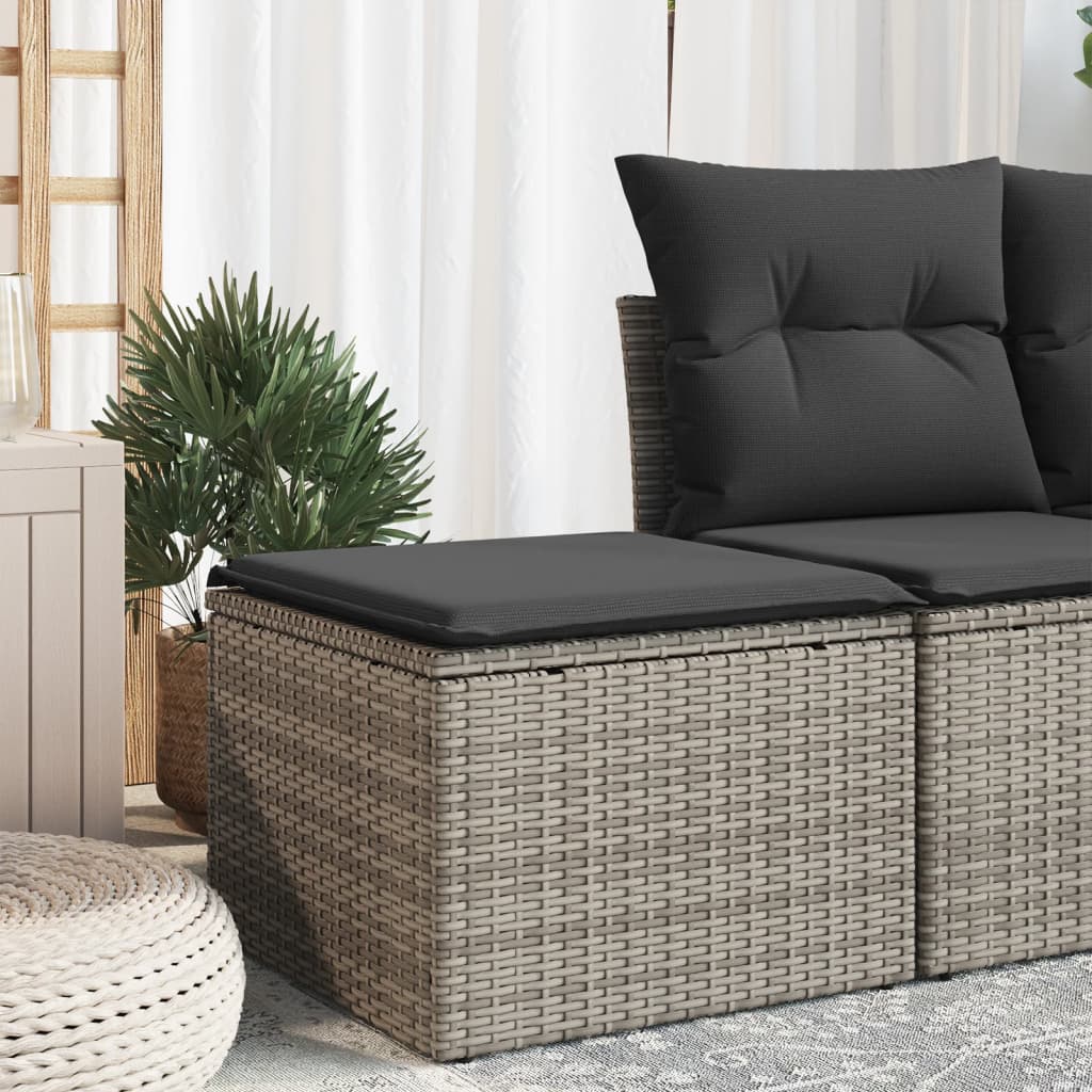 Gartenhocker mit Kissen Grau 55x55x37 cm Poly Rattan Gartenhocker mit Kissen Grau 55x55x37 cm Poly Rattan