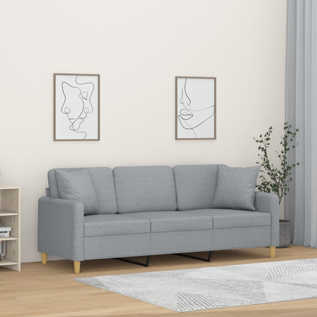 3-Sitzer-Sofa mit Zierkissen Hellgrau 180 cm Stoff 3-Sitzer-Sofa mit Zierkissen Hellgrau 180 cm Stoff