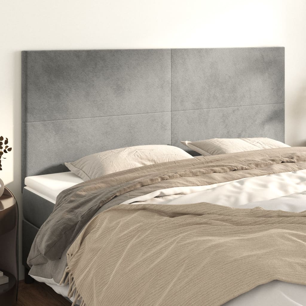 Kopfteile 4 Stk. Hellgrau 100x5x78/88 cm Samt
