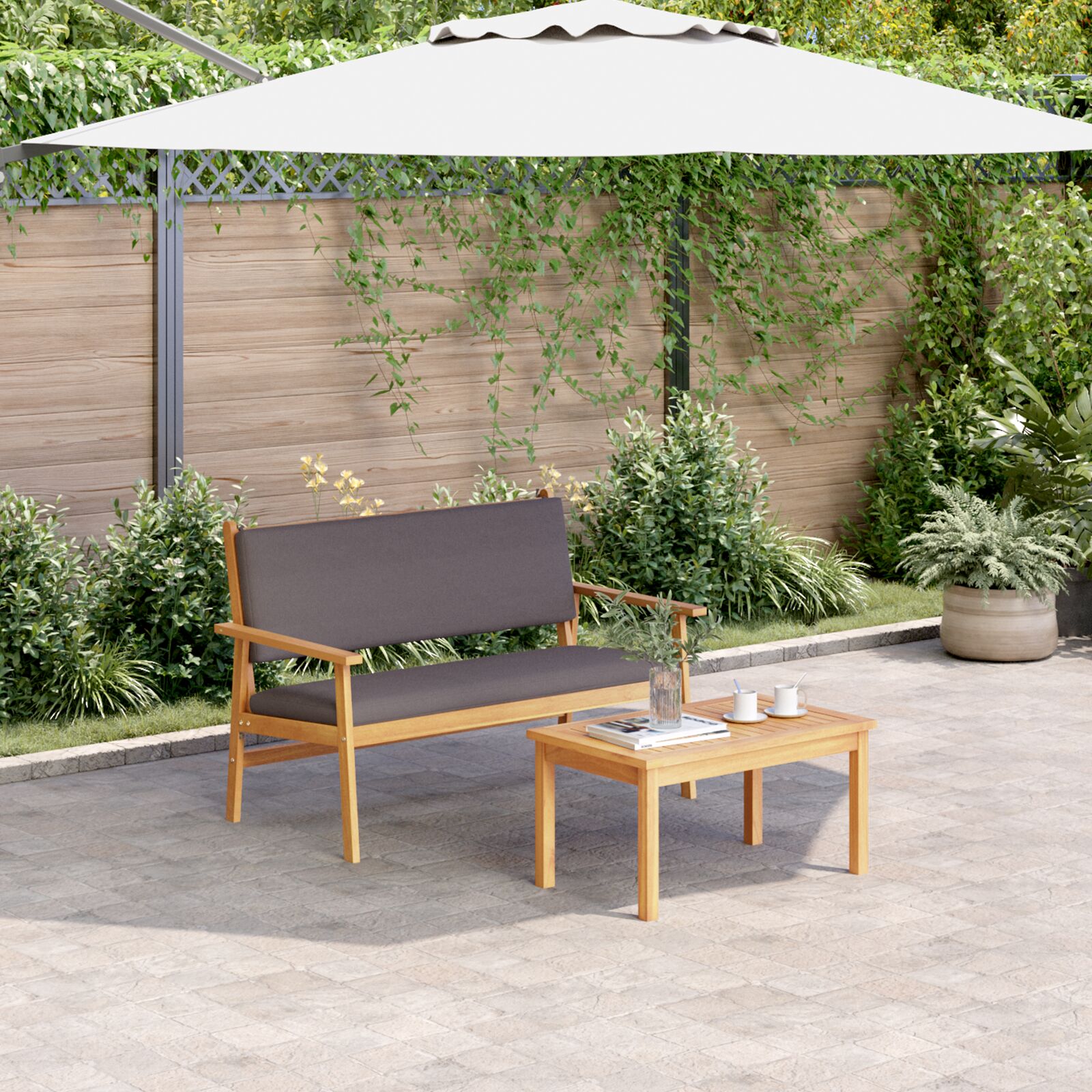 vidaXL Gartenbank mit Kissen aus massivem Akazienholz vidaXL Gartenbank mit Kissen aus massivem Akazienholz