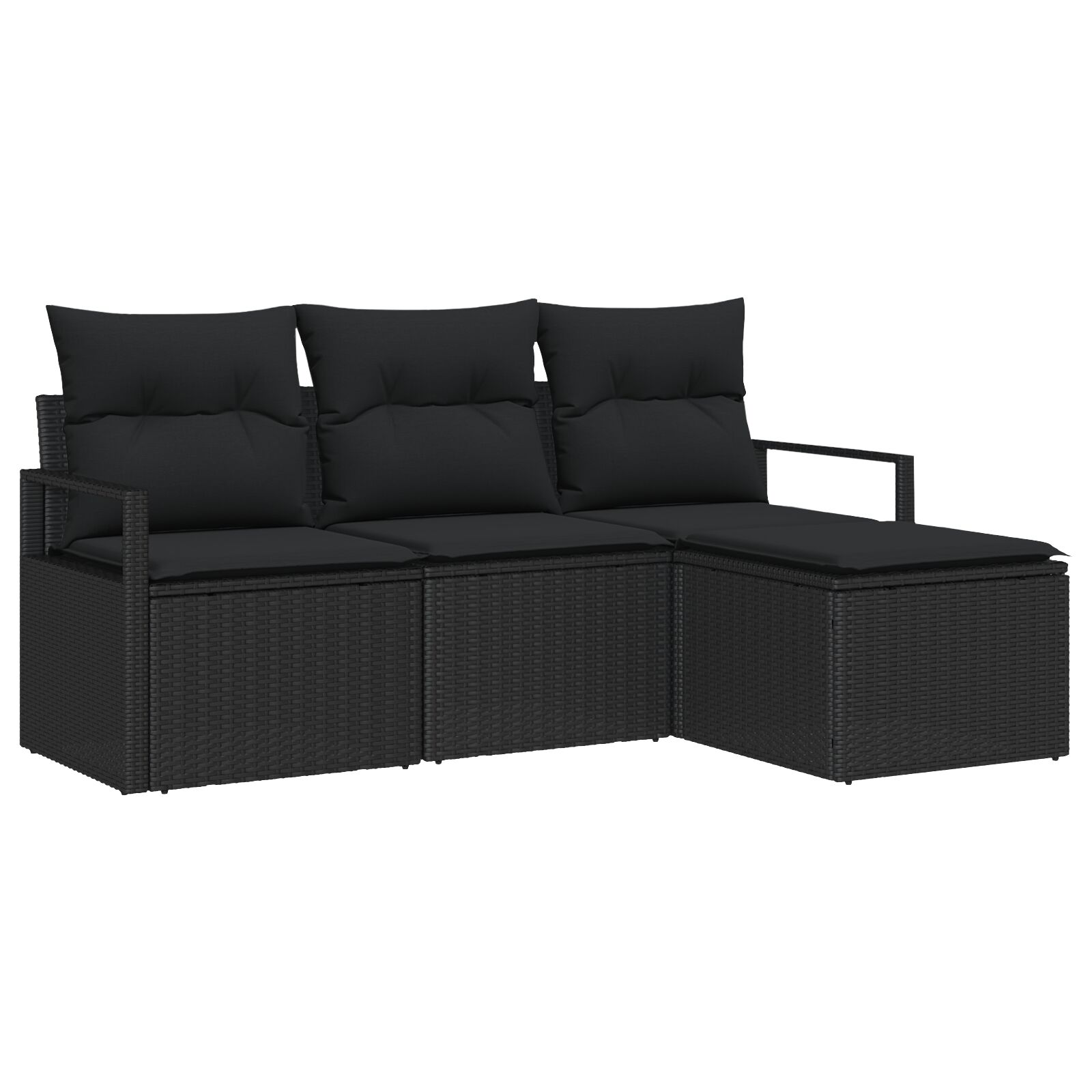 4-teiliges Garten Sofa Set mit Kissen Schwarz Poly Rattan, 2-Sitzer Garten Sofa mit Kissen Schwarz Poly Rattan 4-teiliges Garten Sofa Set mit Kissen Schwarz Poly Rattan, 2-Sitzer Garten Sofa mit Kissen Schwarz Poly Rattan