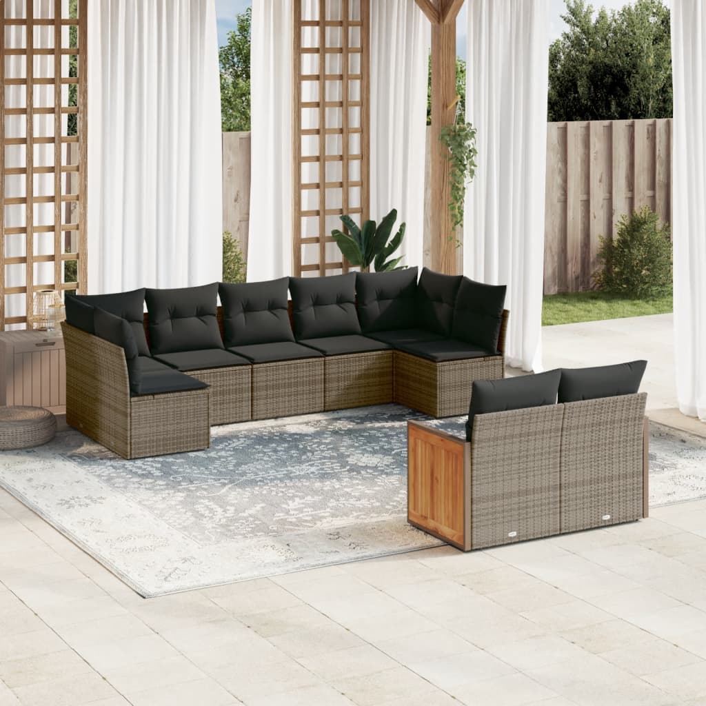 9-tlg. Garten-Sofagarnitur mit Kissen Grau Poly Rattan 9-tlg. Garten-Sofagarnitur mit Kissen Grau Poly Rattan